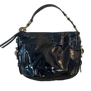 Y2K Coach Black Patent Leather Zoe Shoulder Bag Style 12735 Hobo 2000s Brass